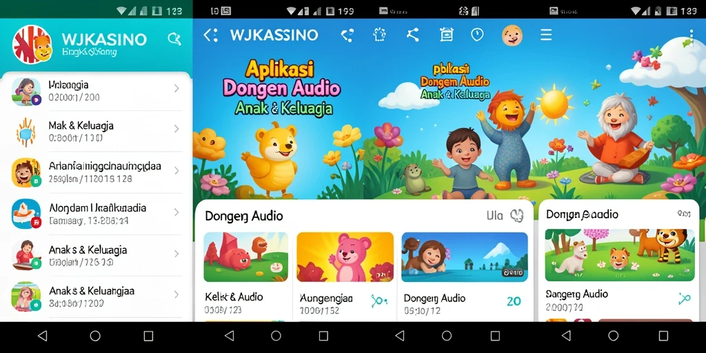 Tampilan layar utama aplikasi WJKASINO dengan pilihan dongeng audio.